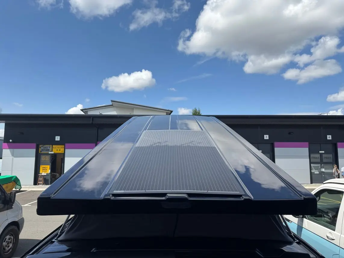 Flush-mounted solar panel on the pop-top