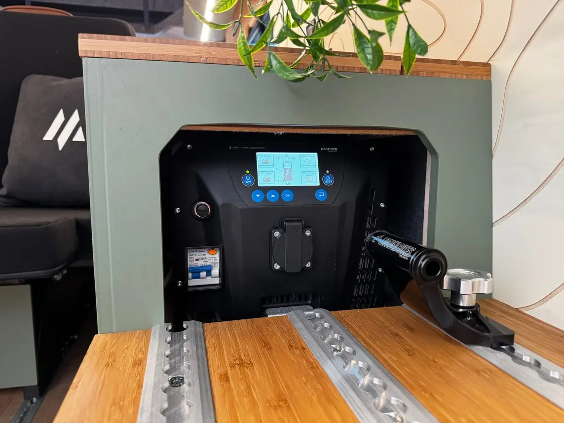 A Clayton Power LPS II unit fitted into the rear of a Maverick kitchen unit
